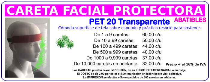 Caretas Faciales protectoras, costos