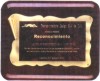 cuadro diferentes formas con placa met?lica, escrito en mismo color que la placa met?lica con diferentes fondos, puede incluir alg?n logotipo de empresa o instituci?n.