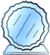 reconocimiento de escritorio de cristal con placa met?lica en forma de charola, el escrito puede ir en el cristal o placa, incluye logo de instituci?n o empresa.