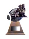trofeo en forma de bal?n de futboll americano y figura de metal.