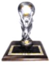 trofeo en forma de balon de futboll soccer figura de metal.