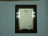 diploma Bisel en placa de aluminio Anodizado de 175 mm x 250 mm, grabado con sus datos, en base de cristal, poli?ster (polyester), o madera, con su logotipo impreso y o grabado
