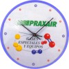 reloj de pared promocional cauela, arillo plstico color azul de 28 cms. Diam. mica plstico 24 cms. impresin.