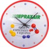 reloj de pared promocional cauela, arillo plstico color rojo de 28 cms. Diam. mica plstico 24 cms. impresin.