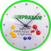 reloj de pared promocional cauela, arillo plstico color verde de 28 cms. Diam. mica plstico 24 cms. impresin.