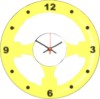 reloj de pared promocional volantito, base de plástico forma volante, mecanismo de cuarzo, área de impresión. caratula estireno 8.2 cm,diámetro cuerpo 24 cms.