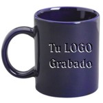 taza azul cobalto cer?mica tipo tarro, grabada en SandBlast, Capacidad: 11 oz. - 330 ml. taza publicitaria promocional con su logotipo grabado