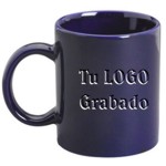 taza azul cobalto cerámica tipo tarro, grabada en SandBlast, Capacidad: 11 oz. - 330 ml. taza publicitaria promocional con su logotipo grabado