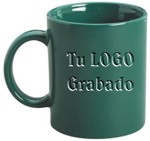 taza verde cermica tipo tarro, grabada en SandBlast, Capacidad: 11 oz. - 330 ml. taza publicitaria promocional con su logotipo grabado