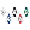 reloj de pulso promocional (relojes publicitarios de pulso) con caja y correa de pl?stico de alta resistencia, maquinaria met?lica japonesa de alta precision, colores: negro, transparente, rojo, azul y verde. Incluye estuche de pl?stico individual.